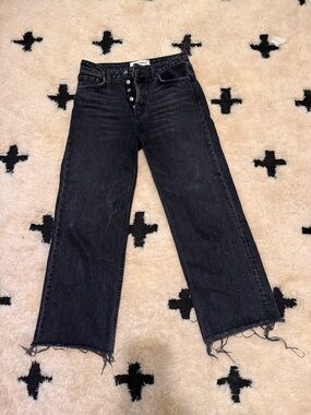 Reformation Black Wide-Leg Raw Hem Jeans